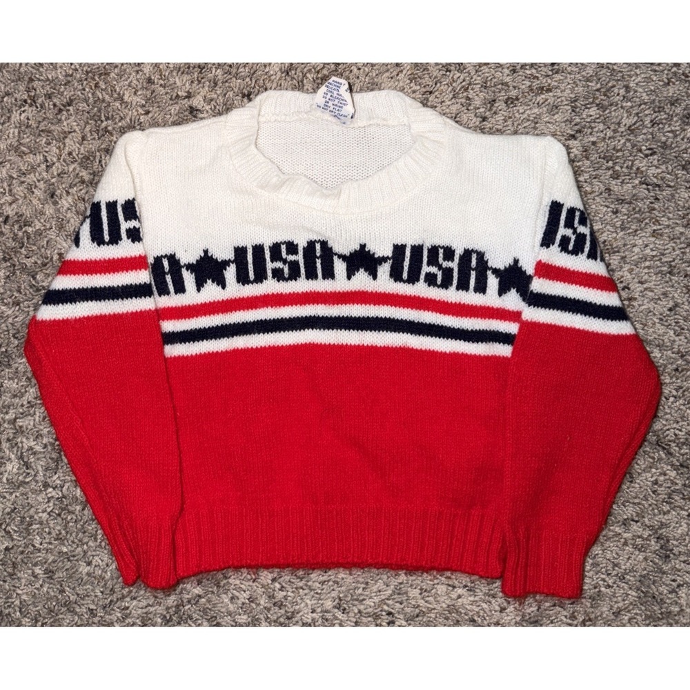 Vintage‎ 80's Little Funky Knits USA Knit Sweater  Patriotic Red White Blue 2T?